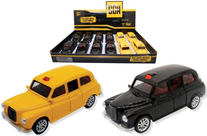 TOP CARS – CCA – British Taxi – Modellino cm12 c/porte apribili – c/pull-back and go In espo da 12pz (40x27cm) 2ass…x12…x48